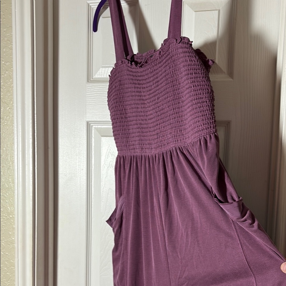 Anthropologie Purple Smocked Pleated Jumpsuit, NWT - Picture 3 of 5